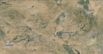 Figure 4. Locations of ancient stone quarries in the Kemanshah region (© GoogleEarth).